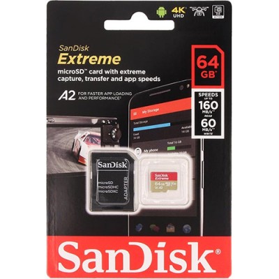 Карта памяти SanDisk Extreme microSDXC Class 10 UHS Class 3 V30 A2 64Gb